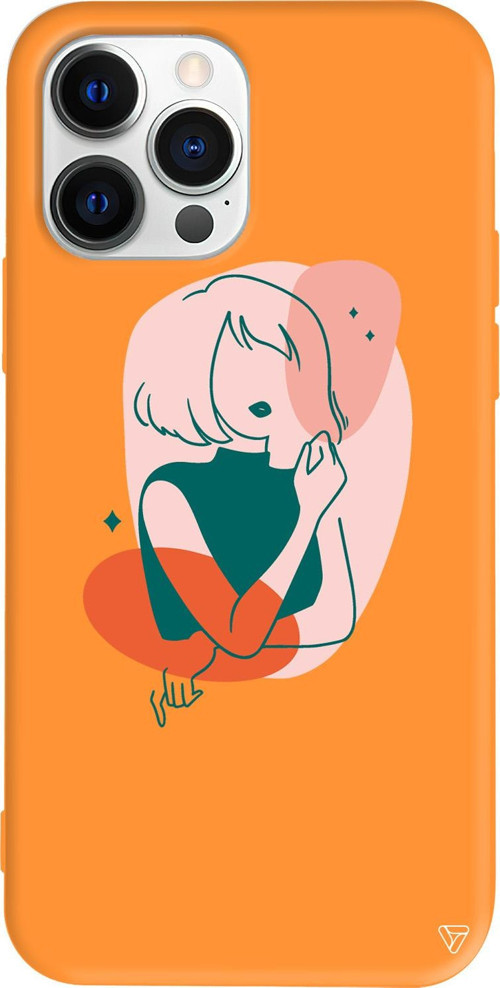 iPhone 15 Pro Uyumlu Turuncu Renkli Silikon Cute Girl Telefon Kılıfı