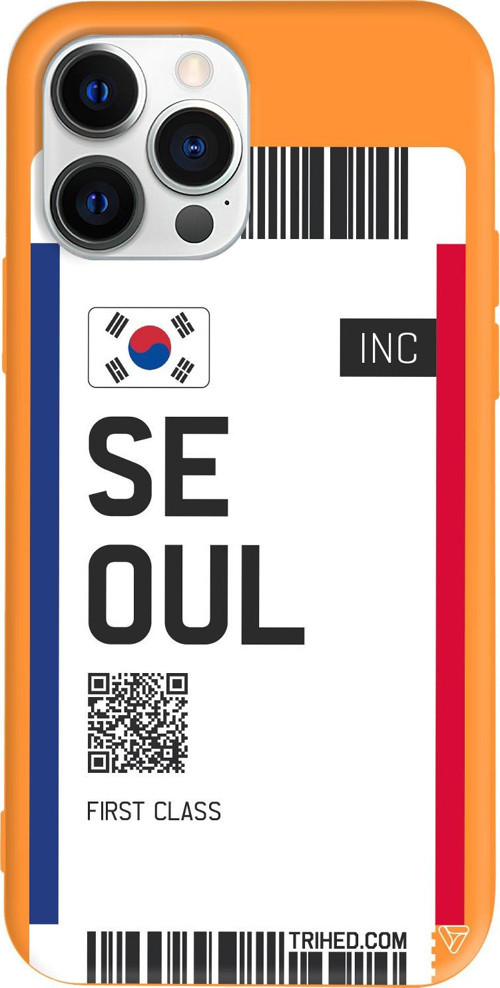 iPhone 15 Pro Uyumlu Turuncu Renkli Silikon Seoul Bileti Telefon Kılıfı