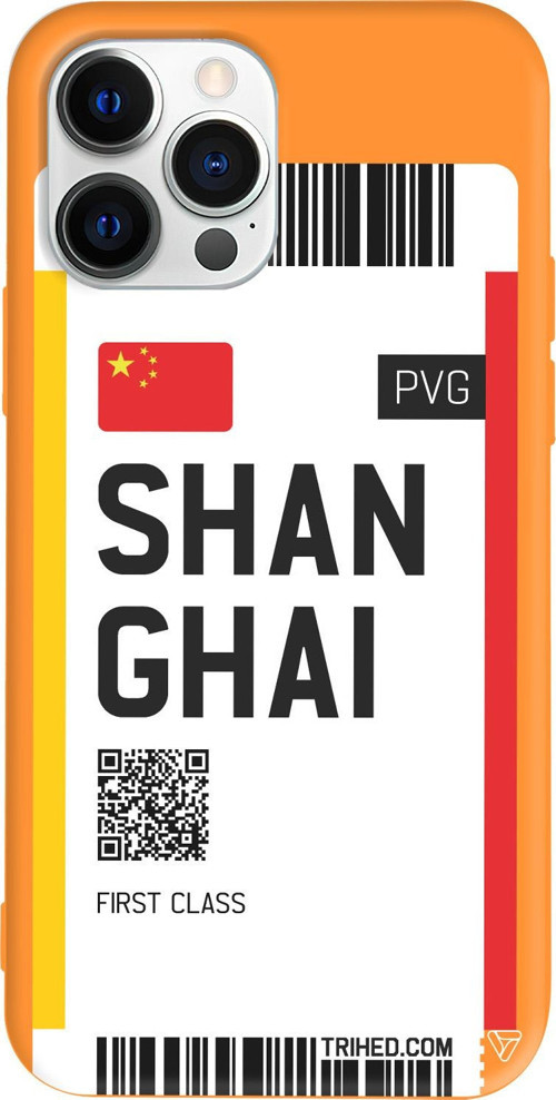 iPhone 15 Pro Uyumlu Turuncu Renkli Silikon Shanghai Bileti Telefon Kılıfı