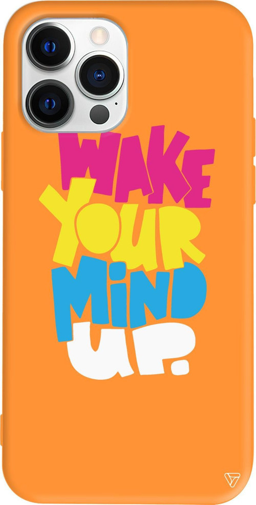 iPhone 15 Pro Uyumlu Turuncu Renkli Silikon Wake Your Mind Up Telefon Kılıfı