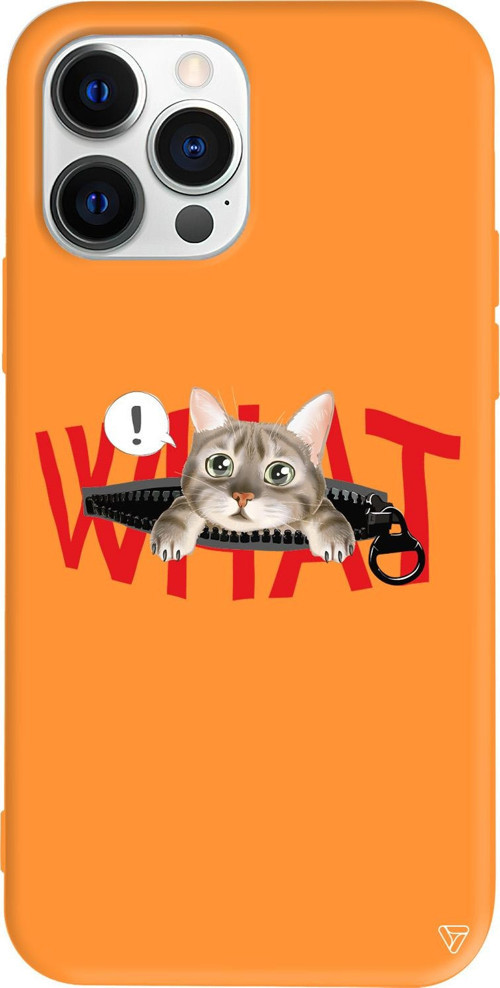 iPhone 15 Pro Uyumlu Turuncu Renkli Silikon What! Kedi Telefon Kılıfı