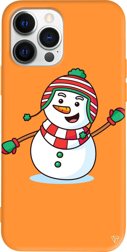 iPhone 15 Pro Uyumlu Turuncu Renkli Silikon Snowman 2 Telefon Kılıfı