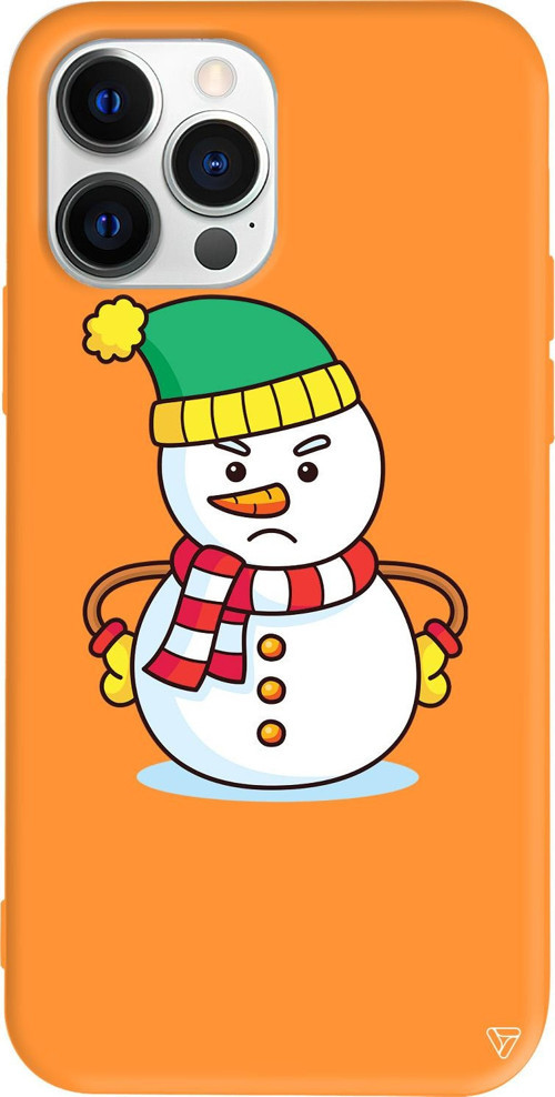 iPhone 15 Pro Uyumlu Turuncu Renkli Silikon Snowman 3 Telefon Kılıfı