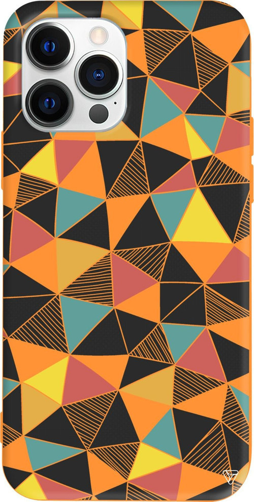 iPhone 15 Pro Uyumlu Turuncu Renkli Silikon Mosaic Abstract Koleksiyonu Telefon Kılıfı