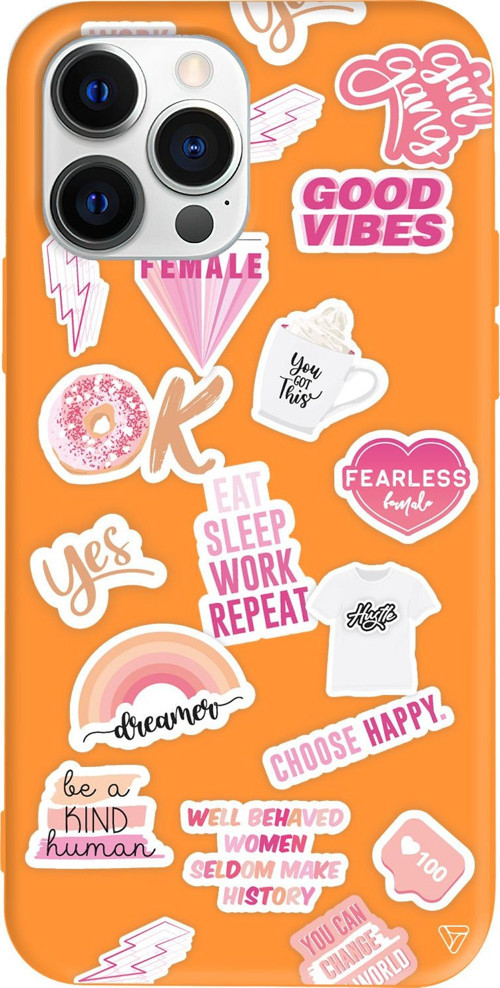 iPhone 15 Pro Uyumlu Turuncu Renkli Silikon Female Sticker Telefon Kılıfı