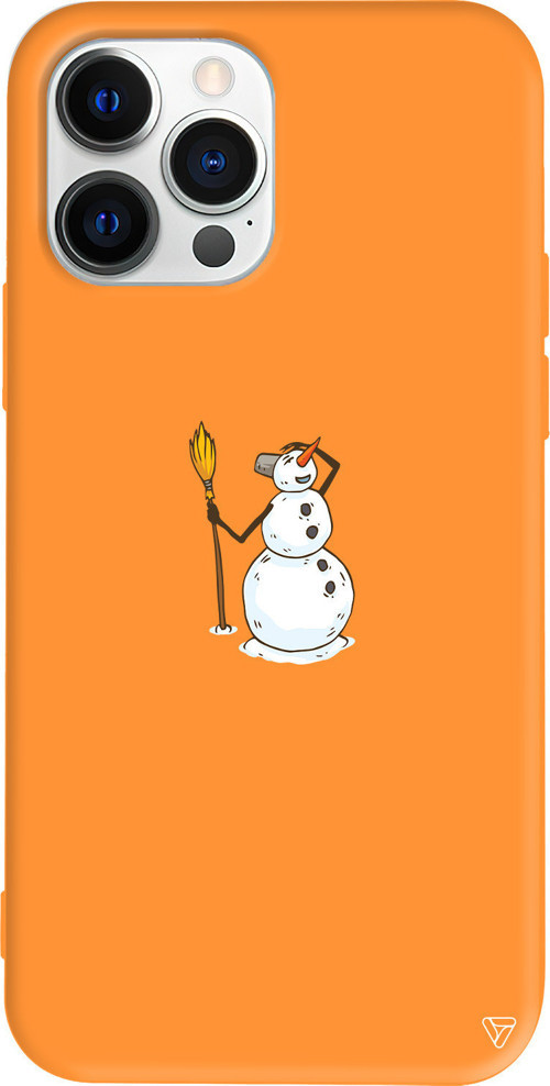 iPhone 15 Pro Uyumlu Turuncu Renkli Silikon Snowman Looking Around Uyumlu Telefon Kılıfı