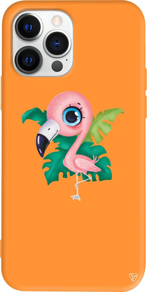 iPhone 15 Pro Uyumlu Turuncu Renkli Silikon Yavru Flamingo Telefon Kılıfı