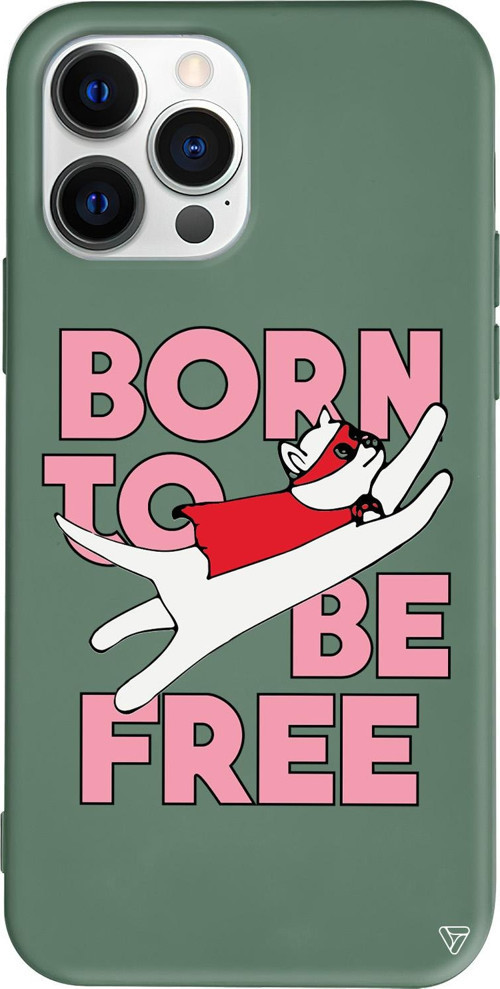 iPhone 15 Pro Uyumlu Yeşil Renkli Silikon Born to be Free Telefon Kılıfı
