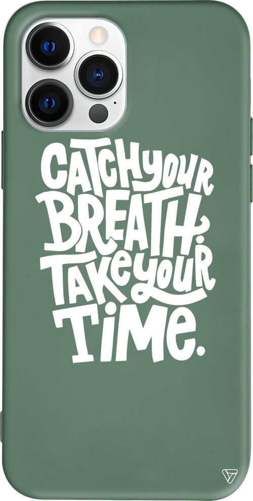 iPhone 15 Pro Uyumlu Yeşil Renkli Silikon Catch Your Breath Telefon Kılıfı