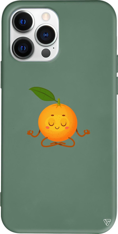 iPhone 15 Pro Uyumlu Yeşil Renkli Silikon Meditasyon Portakal Telefon Kılıfı