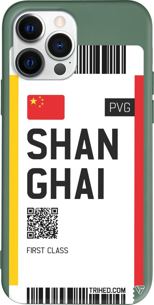 iPhone 15 Pro Uyumlu Yeşil Renkli Silikon Shanghai Bileti Telefon Kılıfı