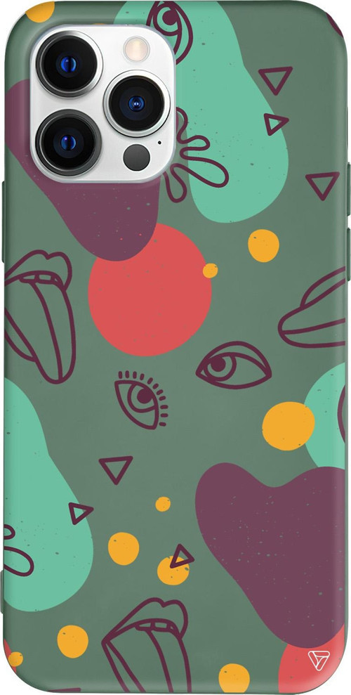 iPhone 15 Pro Uyumlu Yeşil Renkli Silikon Mor Soyut Abstract Koleksiyonu Telefon Kılıfı