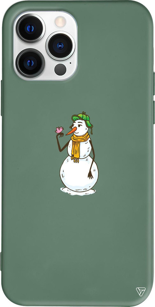 iPhone 15 Pro Uyumlu Yeşil Renkli Silikon Snowman With Bird Telefon Kılıfı