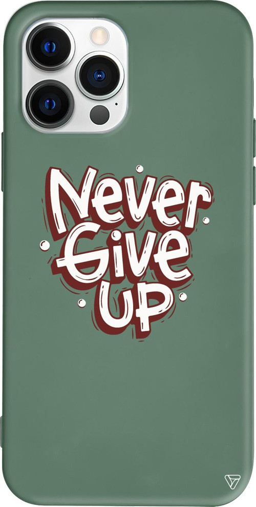 iPhone 15 Pro Uyumlu Yeşil Renkli Silikon Never Give Up Telefon Kılıfı