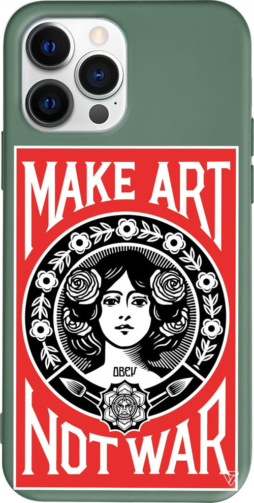 iPhone 15 Pro Uyumlu Yeşil Renkli Silikon Obey Make Love Telefon Kılıfı