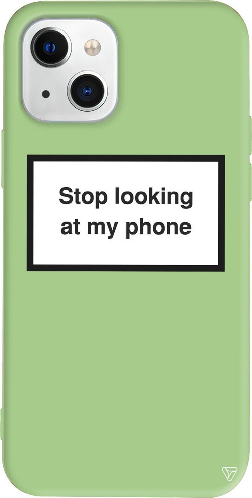 iPhone 15 Uyumlu Açık Yeşil Renkli Stop looking at my phone. Telefon Kılıfı