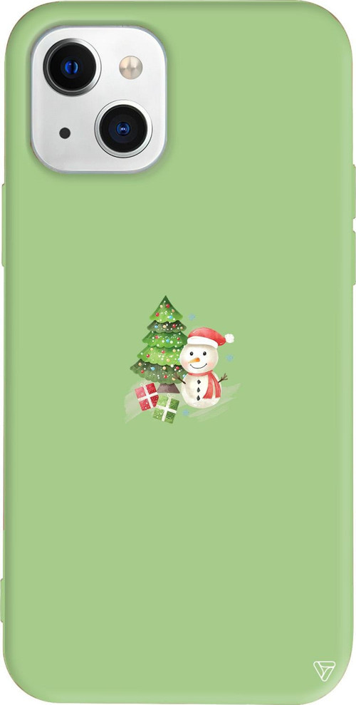 iPhone 15 Uyumlu Açık Yeşil Renkli Silikon Cute Snowman Christmas Koleksiyonu Telefon Kılıfı