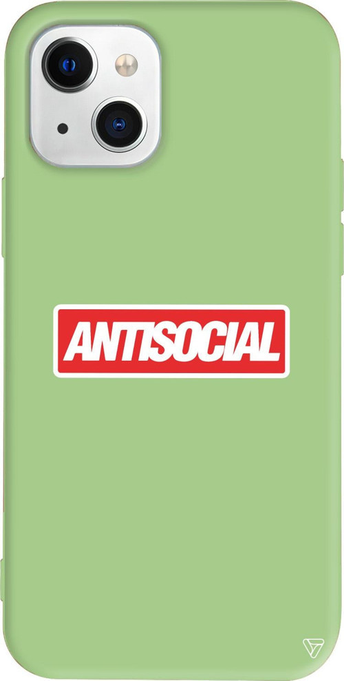 iPhone 15 Uyumlu Açık Yeşil Renkli Silikon Anti Sosyal Mottolar Koleksiyonu Telefon Kılıfı