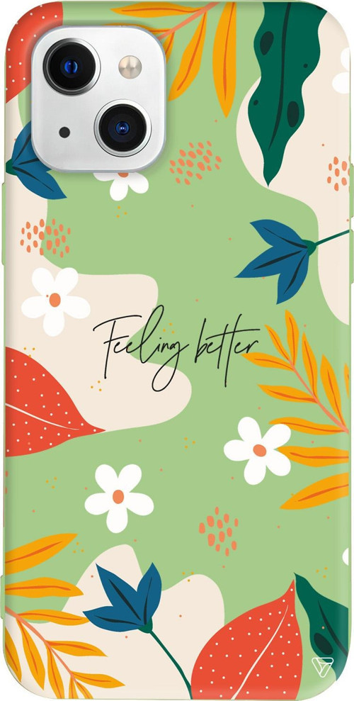 iPhone 15 Uyumlu Açık Yeşil Renkli Silikon Feeling Better Floral Koleksiyonu Telefon Kılıfı