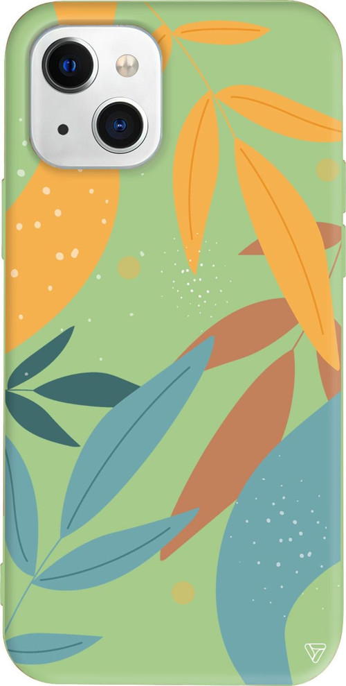 iPhone 15 Uyumlu Açık Yeşil Renkli Silikon Leaf Shape Abstract Koleksiyonu Telefon Kılıfı