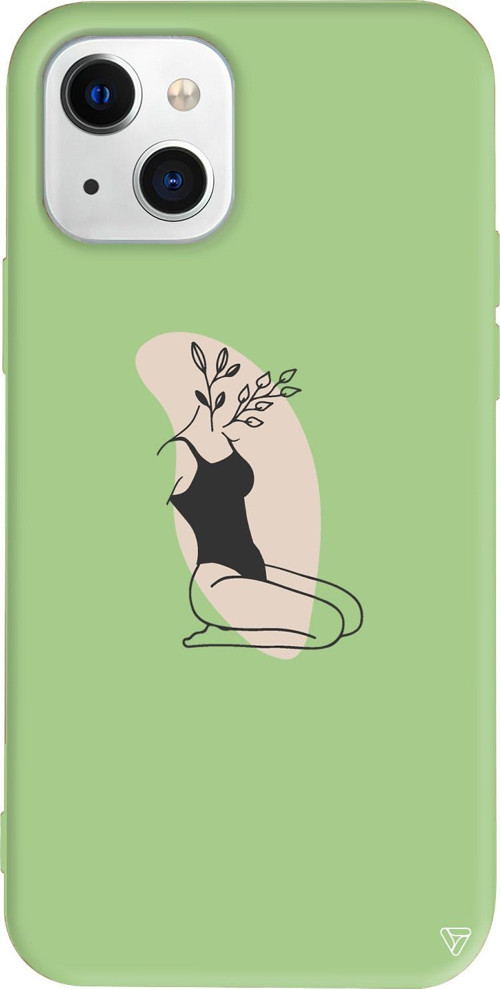 iPhone 15 Uyumlu Açık Yeşil Renkli Silikon Flower Girl Sitting Line Art Koleksiyonu Telefon Kılıfı