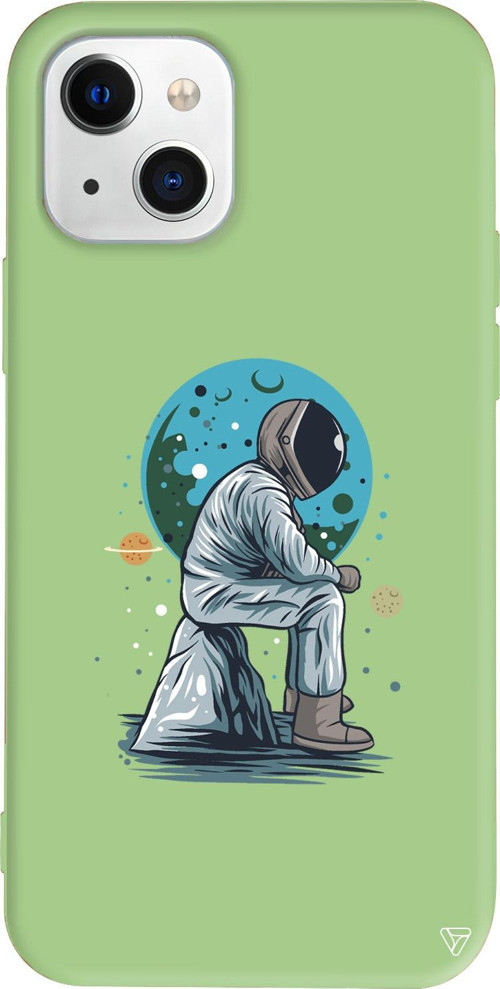 iPhone 15 Uyumlu Açık Yeşil Renkli Silikon Forever Alone Space Koleksiyonu Telefon Kılıfı