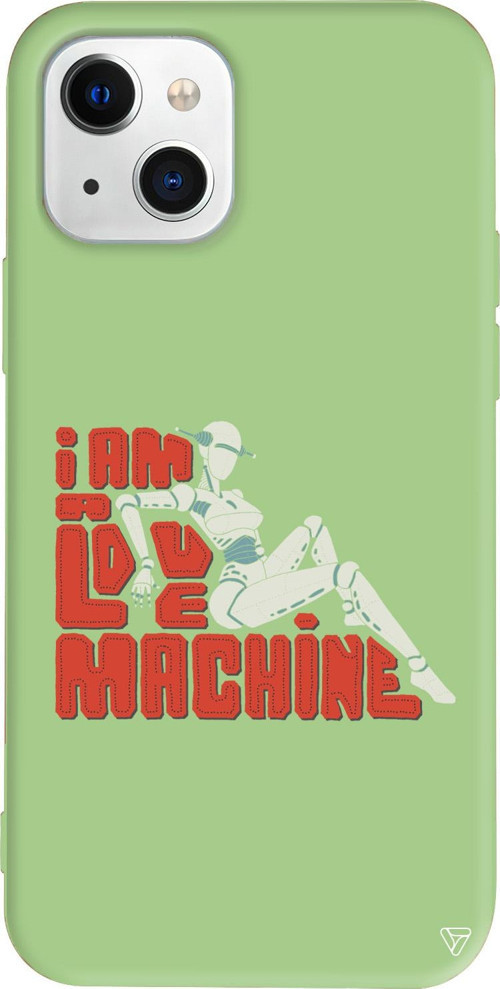 iPhone 15 Uyumlu Açık Yeşil Renkli Silikon Love Machine Retro Koleksiyonu Telefon Kılıfı