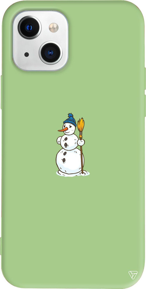 iPhone 15 Uyumlu Açık Yeşil Renkli Silikon Snowman With Broom Christmas Koleksiyonu Telefon Kılıfı