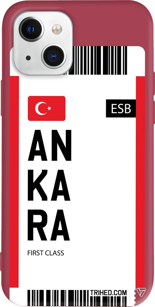 iPhone 15 Uyumlu Bordo Renkli Silikon Ankara Bileti Travel Koleksiyonu Telefon Kılıfı
