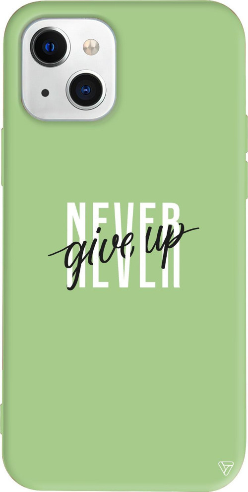 iPhone 15 Uyumlu Açık Yeşil Renkli Silikon Never Give Up 4 Mottolar Koleksiyonu Telefon Kılıfı