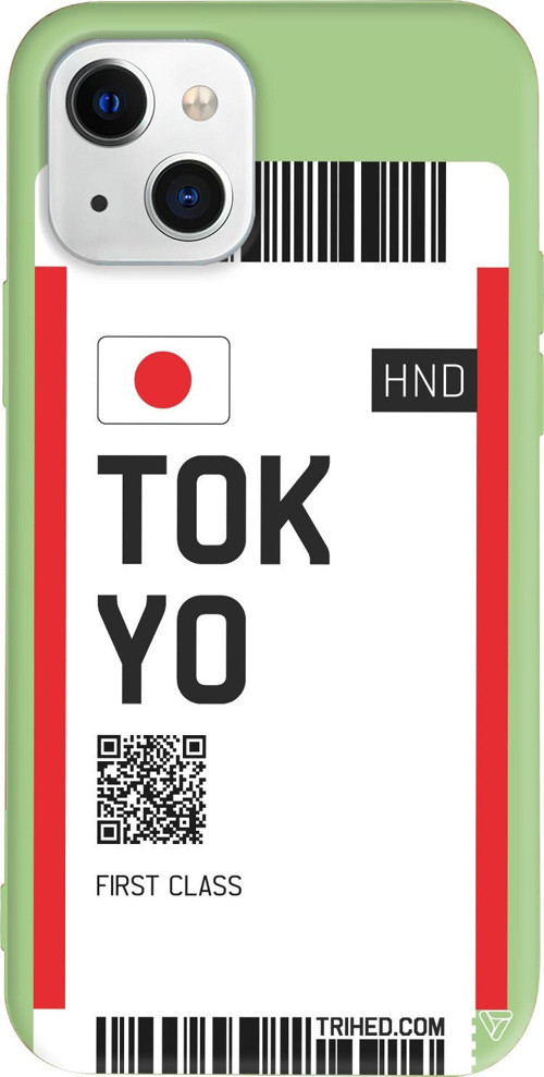 iPhone 15 Uyumlu Açık Yeşil Renkli Silikon Tokyo Bileti Travel Koleksiyonu Telefon Kılıfı