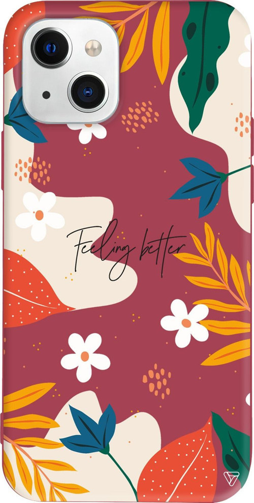 iPhone 15 Uyumlu Bordo Renkli Silikon Feeling Better Floral Koleksiyonu Telefon Kılıfı