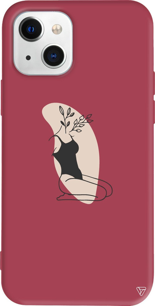 iPhone 15 Uyumlu Bordo Renkli Silikon Flower Girl Sitting Line Art Koleksiyonu Telefon Kılıfı