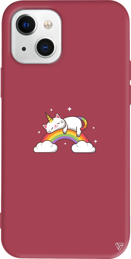 iPhone 15 Uyumlu Bordo Renkli Silikon Caticorn 2 Sticker Koleksiyonu Telefon Kılıfı