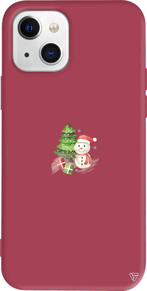 iPhone 15 Uyumlu Bordo Renkli Silikon Cute Snowman Christmas Koleksiyonu Telefon Kılıfı