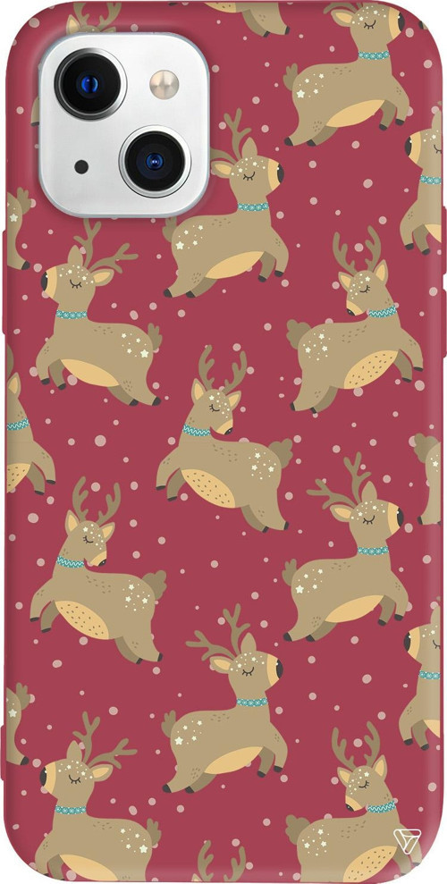 iPhone 15 Uyumlu Bordo Renkli Silikon Dear Deer Christmas Koleksiyonu Telefon Kılıfı