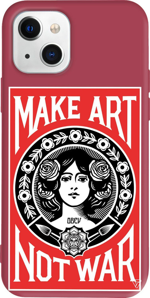 iPhone 15 Uyumlu Bordo Renkli Silikon Obey Make Love Art Koleksiyonu Telefon Kılıfı