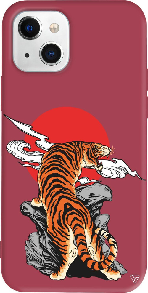 iPhone 15 Uyumlu Bordo Renkli Silikon Kükreyen Leopar Animal Koleksiyonu Telefon Kılıfı