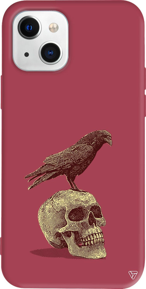 iPhone 15 Uyumlu Bordo Renkli Silikon Kuzgun ve Kuru Kafa Retro Koleksiyonu Telefon Kılıfı