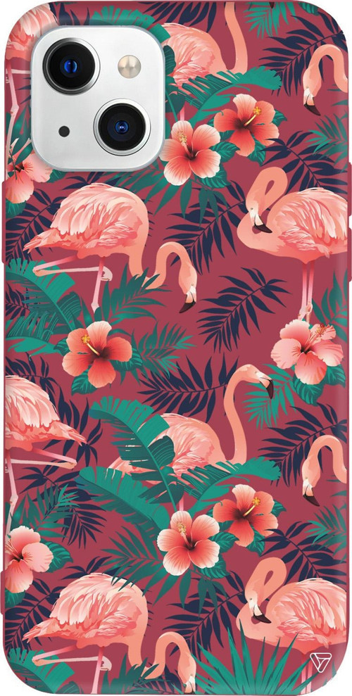 iPhone 15 Uyumlu Bordo Renkli Silikon Leaf Flamingo Animal Koleksiyonu Telefon Kılıfı
