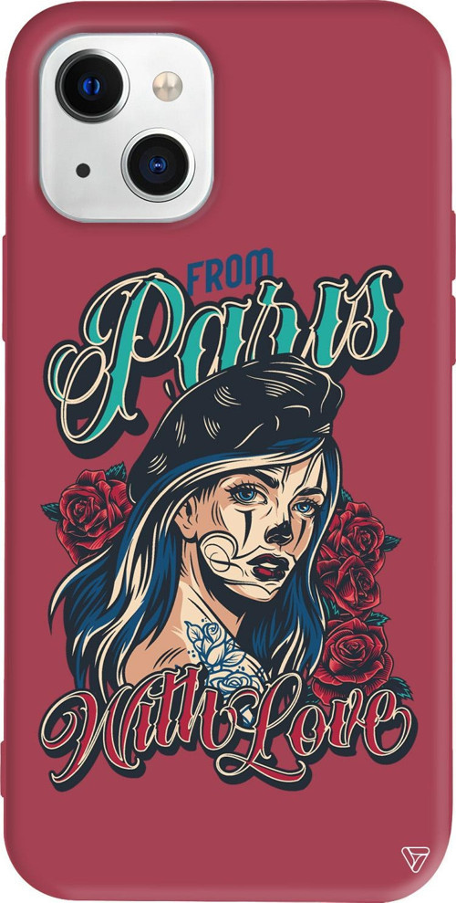 iPhone 15 Uyumlu Bordo Renkli Silikon Paris Girl Retro Koleksiyonu Telefon Kılıfı