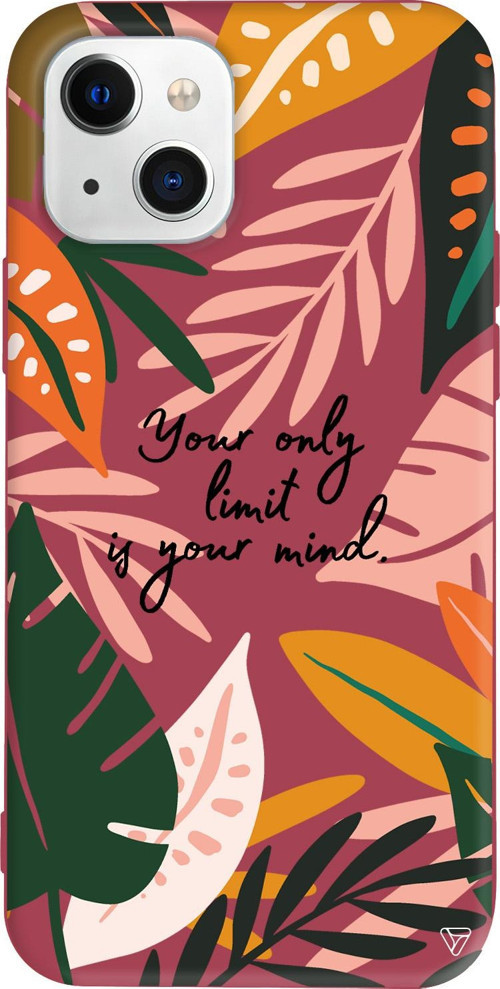 iPhone 15 Uyumlu Bordo Renkli Silikon Limit is Your Mind Floral Koleksiyonu Telefon Kılıfı