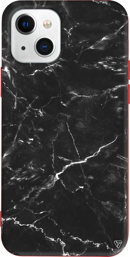 iPhone 15 Uyumlu Kırmızı Renkli Silikon Black Marble 2 Mermer Koleksiyonu Telefon Kılıfı