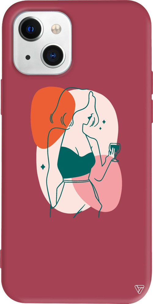 iPhone 15 Uyumlu Bordo Renkli Silikon Lucy Line Art Koleksiyonu Telefon Kılıfı