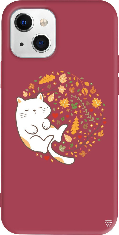 iPhone 15 Uyumlu Bordo Renkli Silikon Uyuyan Kedi Animal Koleksiyonu Telefon Kılıfı