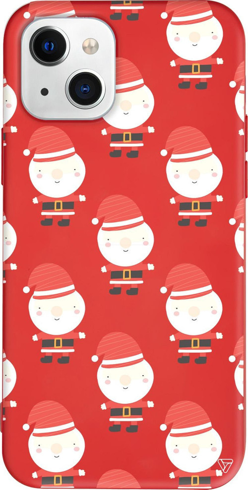 iPhone 15 Uyumlu Kırmızı Renkli Silikon Cartoon Claus Christmas Koleksiyonu Telefon Kılıfı