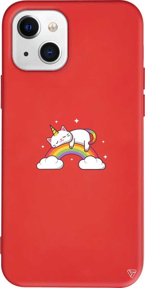 iPhone 15 Uyumlu Kırmızı Renkli Silikon Caticorn 2 Sticker Koleksiyonu Telefon Kılıfı
