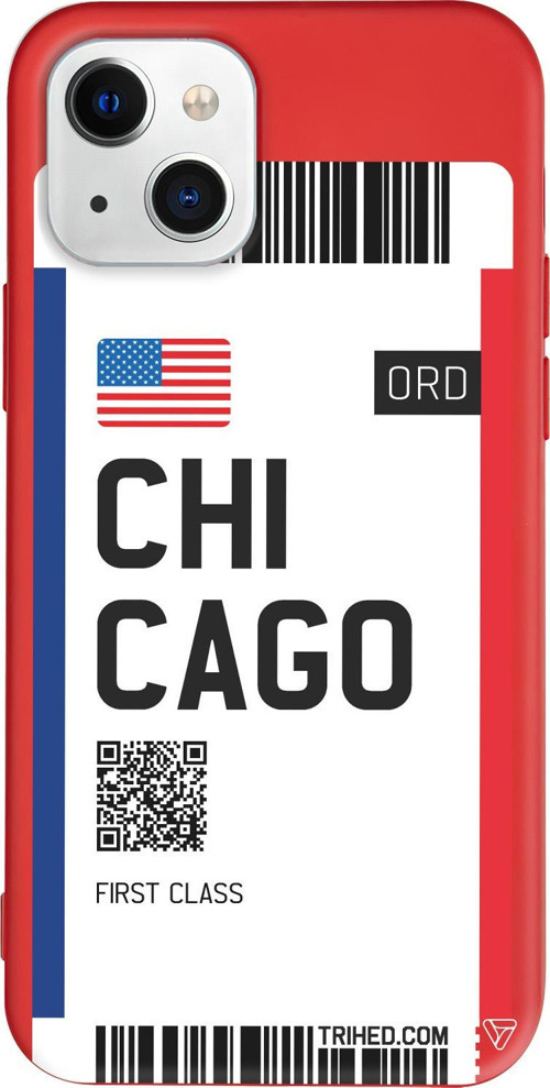 iPhone 15 Uyumlu Kırmızı Renkli Silikon Chicago Bileti Travel Koleksiyonu Telefon Kılıfı