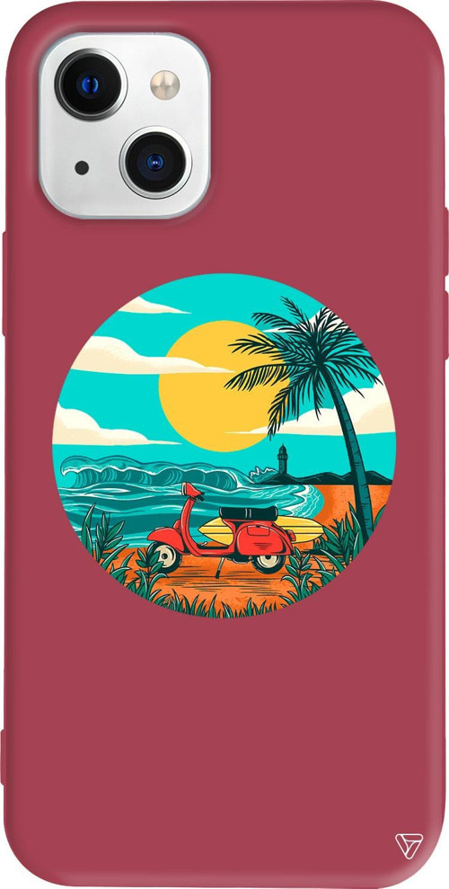 iPhone 15 Uyumlu Bordo Renkli Silikon Simple Life Summer Koleksiyonu Telefon Kılıfı