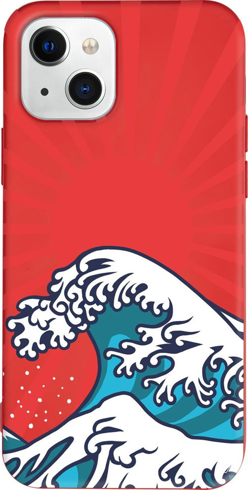 iPhone 15 Uyumlu Kırmızı Renkli Silikon Japan Wave Retro Koleksiyonu Telefon Kılıfı